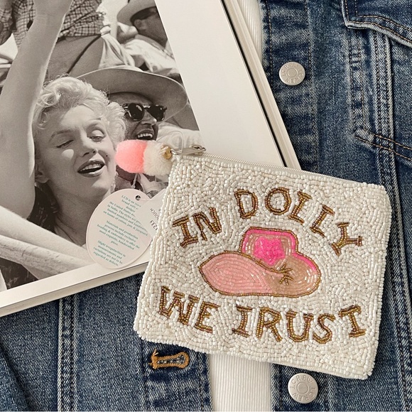 In Dolly We Trust Coin Pouch Seed Bead Coin Pouch Beaded Coin Bag Beaded White - Picture 2 of 6